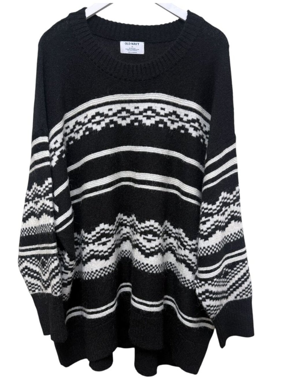 OLD NAVY Sweater Plus Size 4X Womens Black White Pullover Aztec Nordic Knit Top